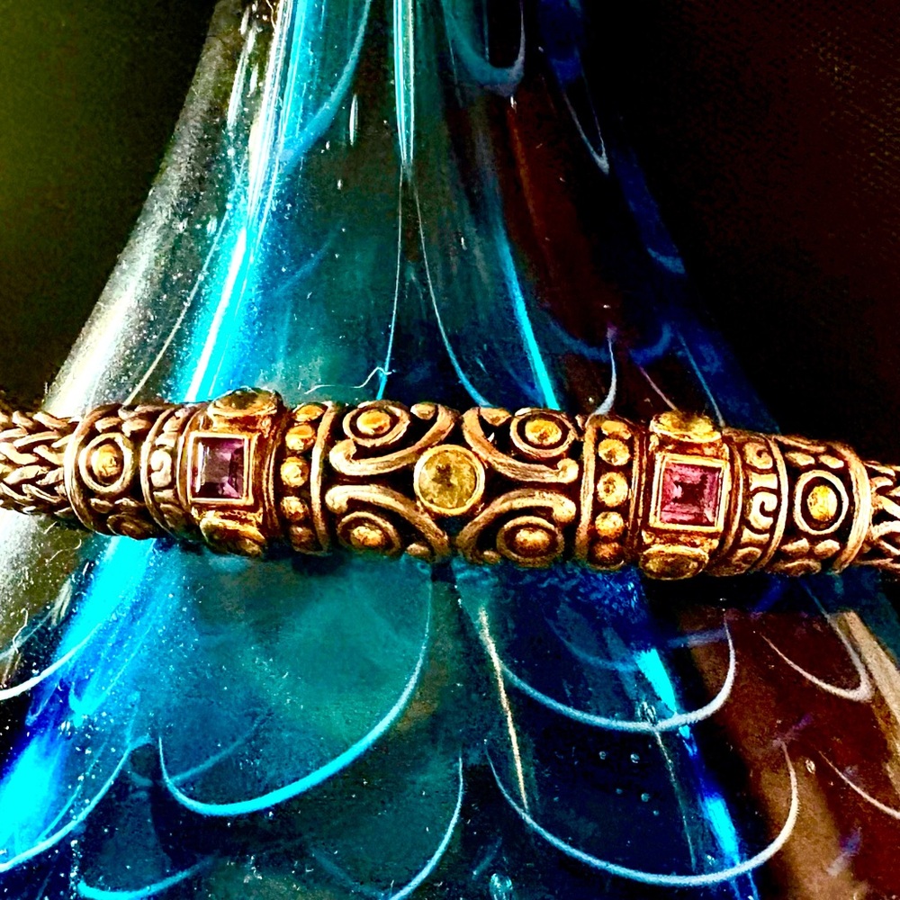 John Hardy Amethyst & Peridot Icon Bracelet Sterling Silver 18K Gold SizeM